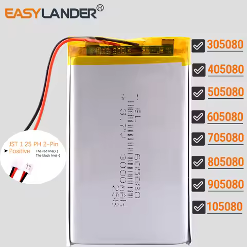 JST 1.25mm 2Pin 3.7V 4000mAh 805080 Lithium Li-ion Polymer Battery Lipo 305080 405080 505080 605080 