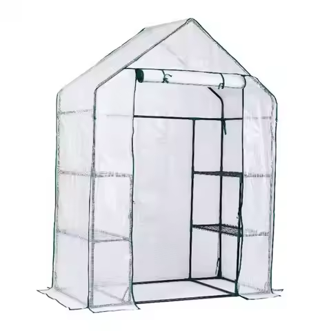 Easy Assembly Plant Tent Metal Frame Portable Greenhouse Shed with Roll-up Door 3 Tier Shelves Thick