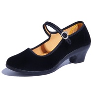 Old Beijing Cloth Shoes High-Heeled Black Cloth Shoes Hotel Work Mother Shoes Flat Pumps Shoes Women