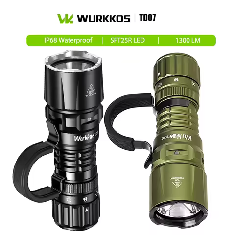 Wurkkos TD07 Tactical Flashlight 1300LM Range 479m IP68 Rechargeable Torch use 18350 Battery Portabl