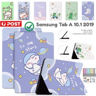 For Samsung Galaxy Tab A 10.1 2019 SM-T510 SM-T515 Cartoon Pattern Smart Leather Cover Flip Book Cute Case Shell
