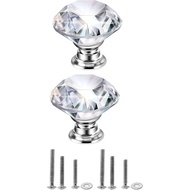 Mtsooning 2PCS Tombol Kristal Berbentuk Berlian Pemegang Tombol Kabinet Kaca Jelas untuk Laci Almari