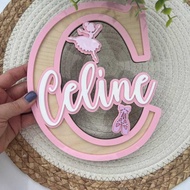 Brandtrend WALL DECORATION DECORATION Ballerina Wooden Name Plate, Children's Door Name Plate, Child
