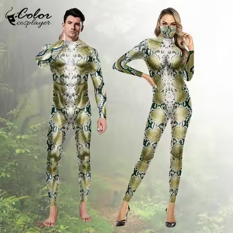 Color Cosplayer Python Jumpsuit Snake Cosplay Costume Halloween Animal Bodysuit Zentai Couple Catsui