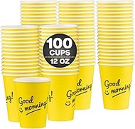 Smygoods 12oz Paper Coffee Cups, Disposable Hot Cups 12 oz, To-Go Coffee Cup, Bright Yellow Good Mor