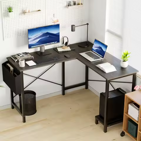 JHK Gaming Corner 50 Inch Office Writing PC Wooden Table with CPU Storage Shelf & Side Bag for Home