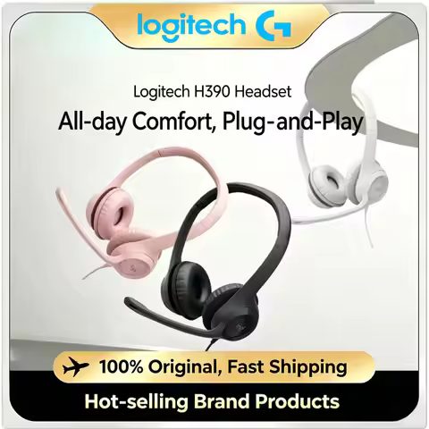 Logitech H390 USB Wired Headset with Noise Canceling Microphone Stereo Headphones In-Line Control fo