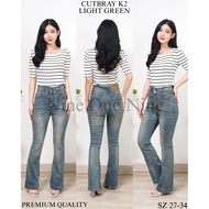 HW [Evasabrina88]CUTBRAY JEANS PANTS 2-FOLD BUTTONHW WITH LARGE LEGS, STRETCHY JEANS MATERIAL, COMFO