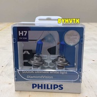 หลอดไฟหน้า +ไฟหรี่ ในกล่อง แสงสีขาว  PHILIPS Diamond Vision แสง 5000K ขั้ว H1 H4 H7 H11 HB3 HB4