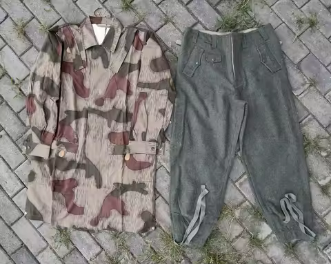 WW2 WWII GERMAN PARATROOPER FALLSCHIRMJAEGER Tan&Water CAMO SMOCK AND M38 WOOL TROUSERS MILITARY UNI