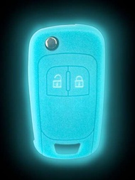 1款螢光藍色矽膠汽車遙控鑰匙保護套,附有2個按鈕,適用於opel Astra J Corsa D Zafira A C Mokka Insignia Meriva