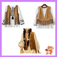 sa Fringe Vest Women Faux Suedes Cowgirl Costume Open Tassels 70s Hippie Clothes