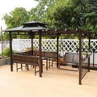 Gazebo luaran untuk vila halaman, diperbuat daripada kayu anti-karat, dengan reka bentuk trellis ang