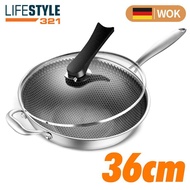 GERMANY SASITE large 36cm 316 stainless steel 7 layer non-stick frying wok pan full view lid