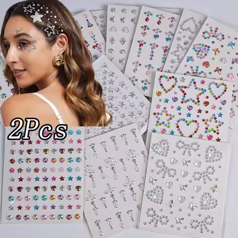 2Pcs/Lot 3D Sparkling Rhinestone Face Sticker Crystal Diamond Face Gems Tattoo Sticker Makeup Carniv