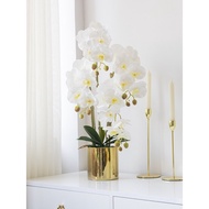 Set Periuk Bunga Seramik Emas Phalaenopsis Orkid Tiruan Hiasan Bunga Palsu Ruang Tamu Meja Makan Mej
