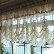 Vintage Romantic Ruffled Balloon Sheer Short Curtain Decorative Window Treatment Panel Adjustable Tie up Door Window Curtain Panel for Bedroom Roman Kitchen Valance Rod Pocket