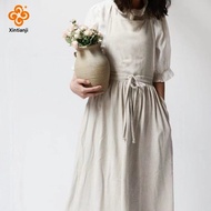Korean-Style Cotton Reversible Long Apron Dress Nordic Artistic Baking Apron Dress