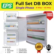 [Full Set] Complete DB Box Single Phase 40A /63A 2 Pole MCB ELCB Isolator 8Way to 45Way