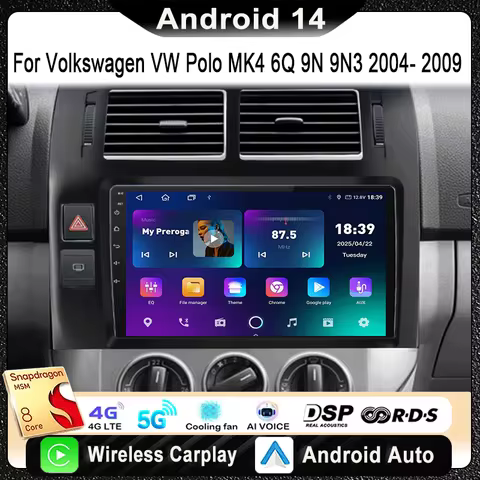 Android 14 Car Radio For Volkswagen VW Polo MK4 6Q 9N 9N3 2004- 2009 Multimedia Video Player GPS 4G 