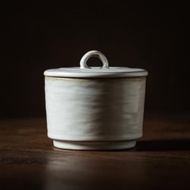 素火日式粗陶燉盅圓形蒸蛋碗 復古窯變白色湯碗調料罐甜品碗