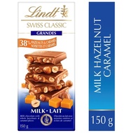 Lindt Swiss Classic, Grandes 38% Hazelnuts &amp; Caramel With Creamy Milk Chocolate Bar, 100g