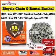 [100% ORIGINAL] 𝐍𝐓𝐀 Premium Bicycle Chain 98L & 104L 12”-700c For Kids Bike Fixie Bike MTB BMX Ranta