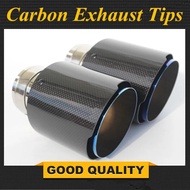2 Pcs: IN63mm OUT101mm NEW Model Glossy Carbon Fiber + Blue Stainless Steel For AK Car Carbon Exhaus