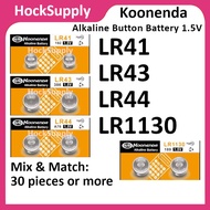 [30pcs] Koonenda LR41 LR43 LR44 LR1130 Alkaline Button Battery 1.5V