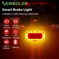 NEWBOLER สมาร์ทจักรยานไฟท้ายจักรยานเริ่มต้นอัตโนมัติ/หยุดเบรกตรวจจับ IPx5กันน้ำ USB ไฟท้ายจักรยานขี่จักรยานโคมไฟ LED