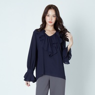 Friday attire เสื้อคอวีแขนยาวแต่งระบายแขน (FT-075)