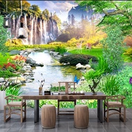Custom Mural Wallpaper 3d Forest Waterfall Natural Landscape Painting TV Background Wall Picture Living Room Wallpaper Sticker