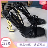 YSL-Inspired Patent Leather Sandals - Ladies' Stiletto Heel, Open Toe Design