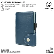 C-SECURE [พร้อมส่ง] กระเป๋าใส่บัตร (RFID Protection) รุ่นหนังแท้สลักลาย สีน้ำเงินเดนิม (เคสบัตรสีเทา