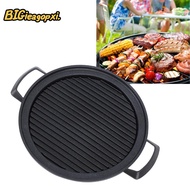 BIGBIEAGOPXI Japanese Mini Hibachi Grill, Ribbed Side Handles Pan Round Tabletop Charcoal, Portable 