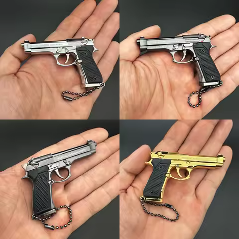 1/3 92F Mini Gun Keychain Alloy Pistol Shape Key Chain Tactical Tiny Keychain Guns Shape Model Gift 