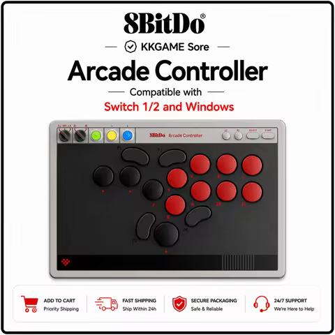 8BitDo All-Button Arcade Game Controller for Switch/Switch 2 Windows, Low-profile Mechanical Switche