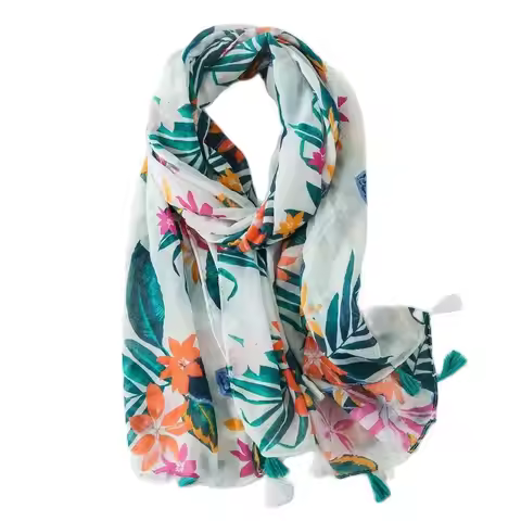 Golexury Summer Beach Scarves Viscose Shawl Tropical Print Beach Dress Top Green Leaf Scarf for Wome