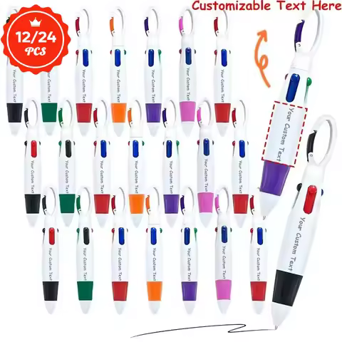 12/24PCS 4-in-1 Multi-Color Customizable Ballpoint Pens for Daily Use Funny Design Key Chain Pens Of