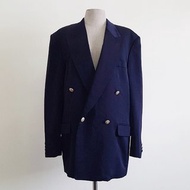 XL Vintage CHRISTIAN AUJARD Navy Blue Wool Blazer Mens Double Breasted Jacket