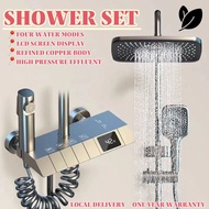 Rain Shower Set Grey Black Piano Digital Display Shower Set Intelligent Brass Bathroom Faucet Tap Wi