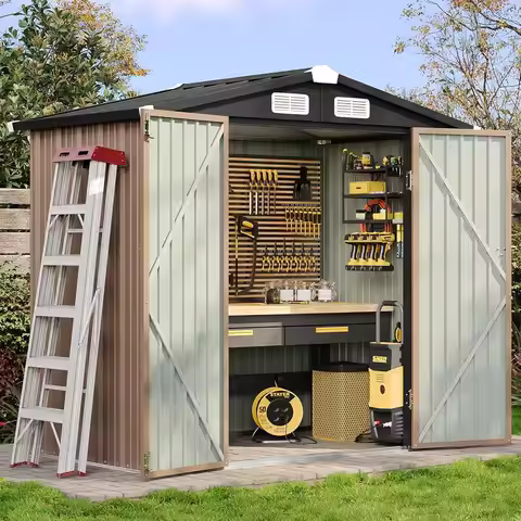 6.2x4 FT Shed Outdoor Storage Shed with Lockable Doors & Slooping Roof Metal Garden Tool Shed for Ba