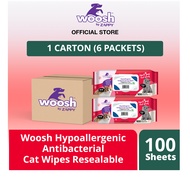 Woosh Hypoallergenic Antibacterial Cat Wipes 100 Sheets Resealable