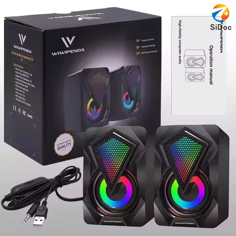 Mini crystal speaker with color RGB light computer speaker USB power supply 3.5mm auxiliary, suitabl