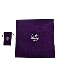 1入組紫色五芒星＆元素符文卡通軟毛桌布，適用於室內遊戲房桌面套