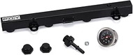 PQY Black Aluminum Fuel Rail with Oil Gauge Kit Compatible with Honda Civic Acura RSX K20 K24 Engine