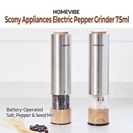 HOMEVIBE Scony Appliances Electric Pepper Grinder 75ml | Battery-Operated Salt, Pepper & Seed Mill