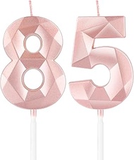 Rose Gold Candles 85th Birthday, 3D Number 85 Candle for Cakes, 75th Birthday Decorations for Girls,