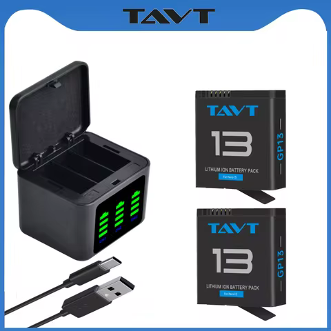 TAVT Battery for GoPro Hero 13 Li-ion Battery Motion Camera Battery+3-Slots Box Charger GoPro Hero 1