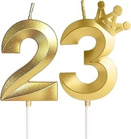 Yiran Birthday Candles Number 23, Gold Number Candle with Crown, Numbers 23 Candles Birthday, Candle